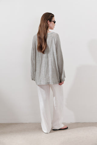 Tie-Front Linen Blend Blouse Natural