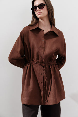 Linen Waist-Tie Tunic Copper