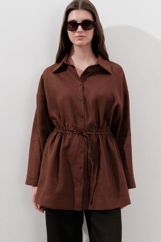 Linen Waist-Tie Tunic Copper