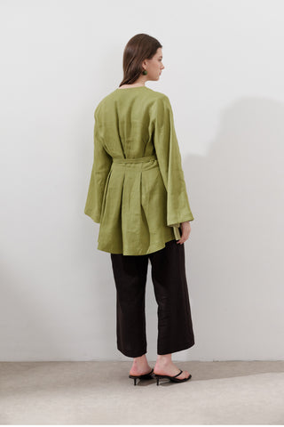Linen Darted Tunic Apple Green
