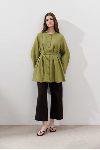 Linen Darted Tunic Apple Green