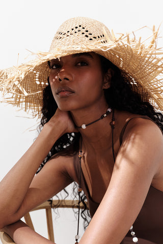 Fringed Straw Hat Beige