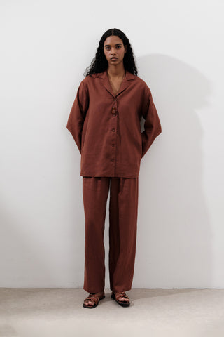 Pleated Wide-Leg Linen Trousers Copper