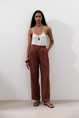 Pleated Wide-Leg Linen Trousers Copper