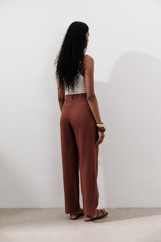 Pleated Wide-Leg Linen Trousers Copper