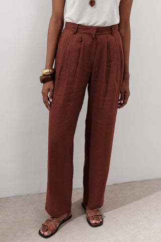 Pleated Wide-Leg Linen Trousers Copper