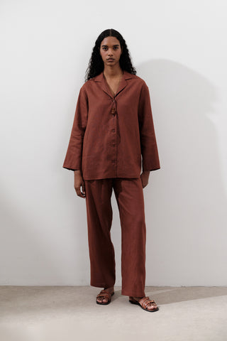 Pleated Wide-Leg Linen Trousers Copper