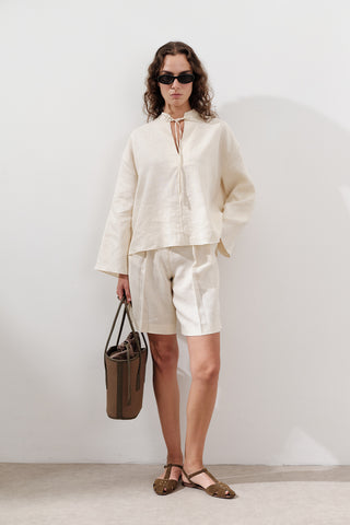 Linen Pleated Bermuda Shorts Vanilla