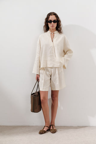 Linen Pleated Bermuda Shorts Vanilla