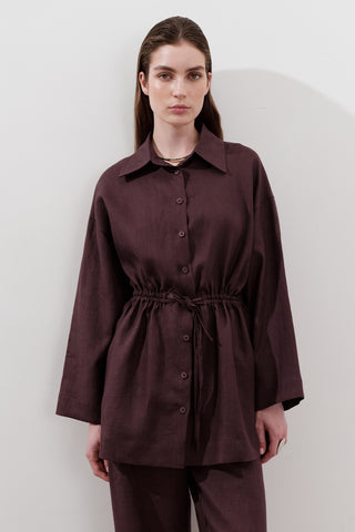 Linen Waist-Tie Tunic Damson