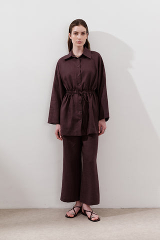 Linen Waist-Tie Tunic Damson