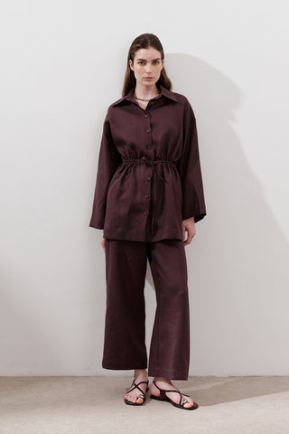Linen Waist-Tie Tunic Damson