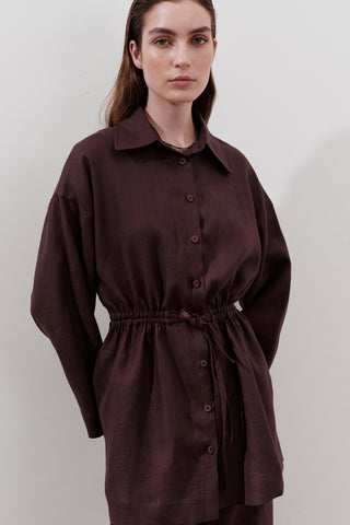 Linen Waist-Tie Tunic Damson