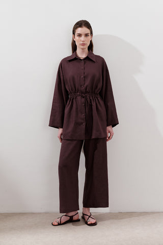 Linen Waist-Tie Tunic Damson