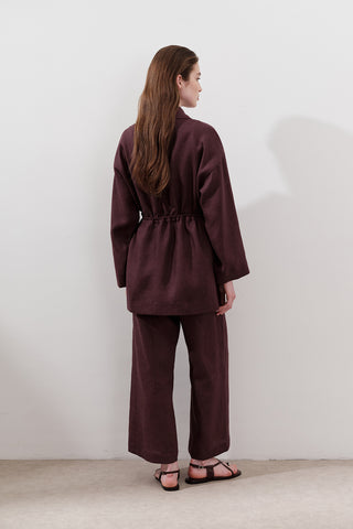 Linen Waist-Tie Tunic Damson