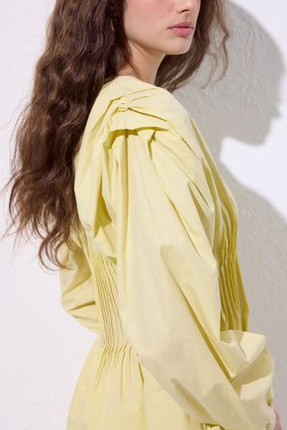 Long-Sleeve Pleated Blouse Yellow
