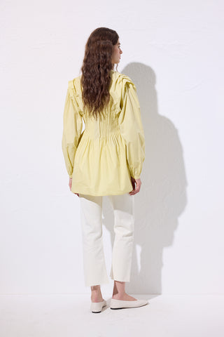 Long-Sleeve Pleated Blouse Yellow