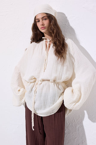 Muslin Tie Blouse Beige