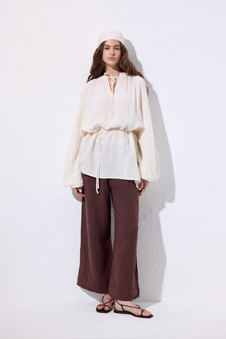 Muslin Tie Blouse Beige