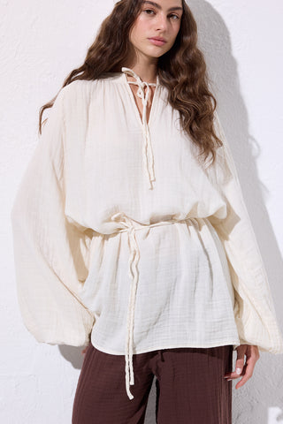 Muslin Tie Blouse Beige