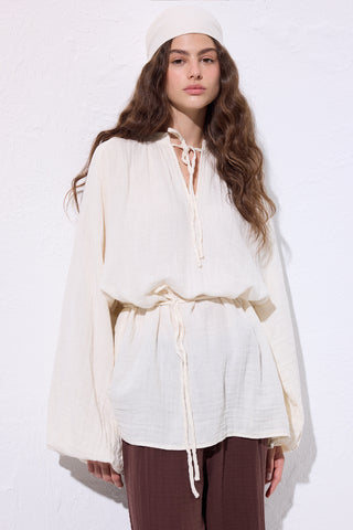 Muslin Tie Blouse Beige
