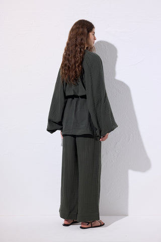 Muslin Tie Blouse Dark Green