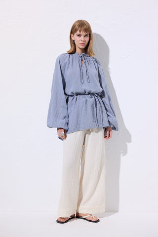 Muslin Tie Blouse Blue