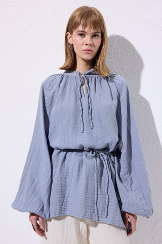 Muslin Tie Blouse Blue