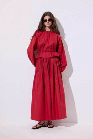 Tie Detail Cropped Blouse Red