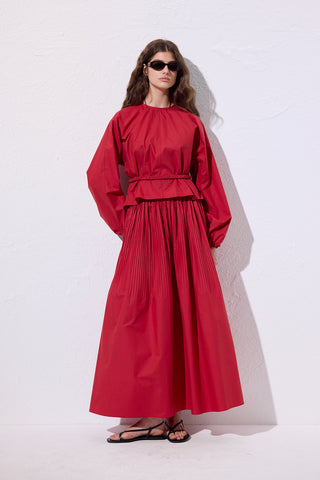 Pleated Wide Skirt Red
