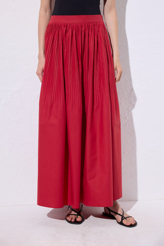 Pleated Wide Skirt Red