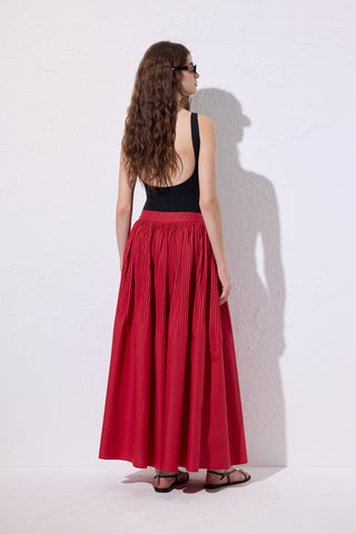 Pleated Wide Skirt Red