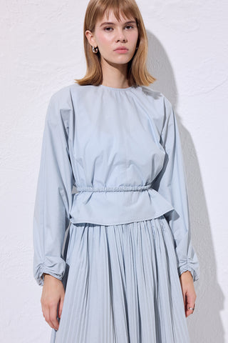 Tie Detail Cropped Blouse Blue