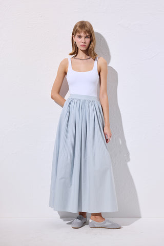 Pleated Wide Skirt Blue