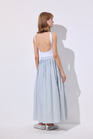 Pleated Wide Skirt Blue