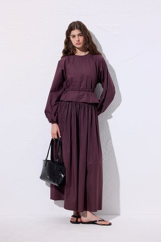 Pleated Wide Skirt Damson
