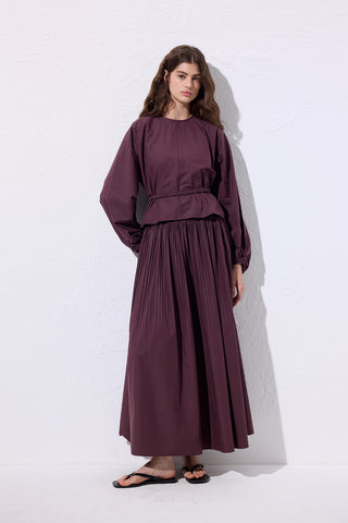 Pleated Wide Skirt Damson