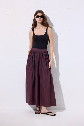 Pleated Wide Skirt Damson