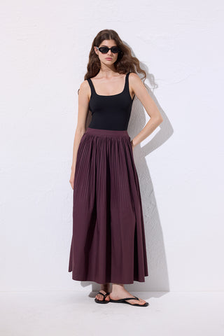 Pleated Wide Skirt Damson