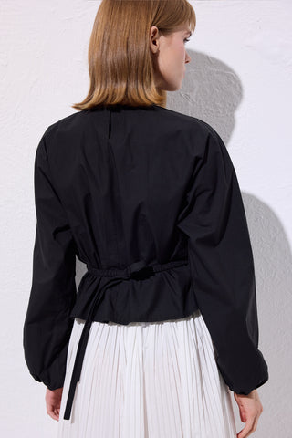 Tie Detail Cropped Blouse Black