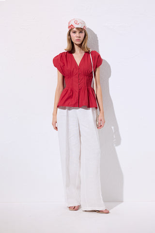 Sleeveless Pleated Blouse Red