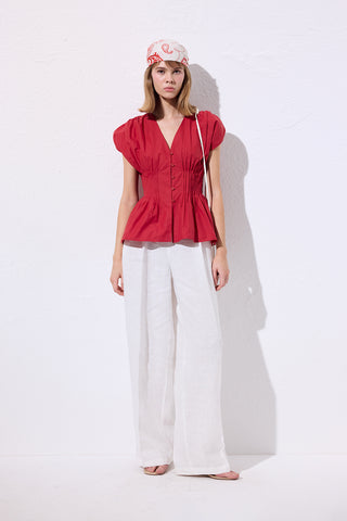 Sleeveless Pleated Blouse Red