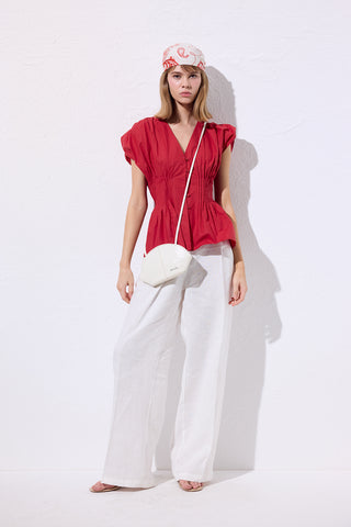 Sleeveless Pleated Blouse Red
