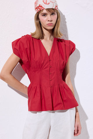 Sleeveless Pleated Blouse Red