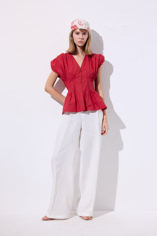 Sleeveless Pleated Blouse Red