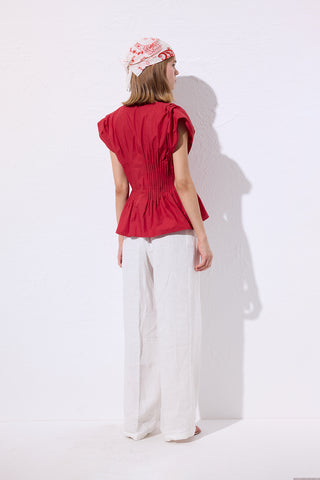 Sleeveless Pleated Blouse Red