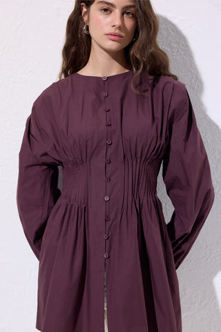 Long-Sleeve Pleated Blouse Damson