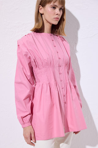 Long-Sleeve Pleated Blouse Pink