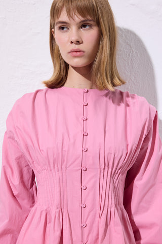 Long-Sleeve Pleated Blouse Pink