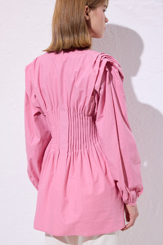 Long-Sleeve Pleated Blouse Pink